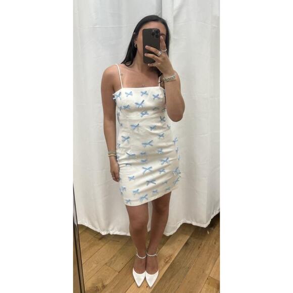 BHLDN Blue Bow Fitted Mini Dress Size 12 NEW - Picture 3 of 11